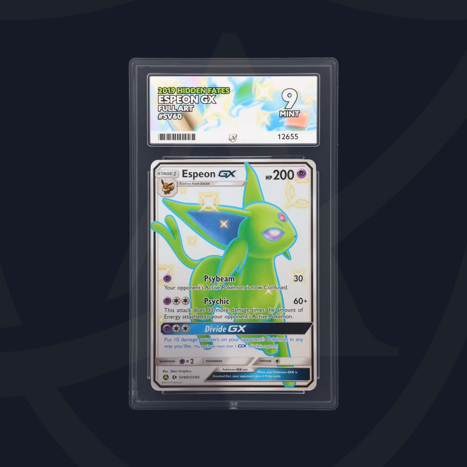 Cert #12655 - 2019 - Espeon GX - Hidden Fates - SV60/SV94 - Full