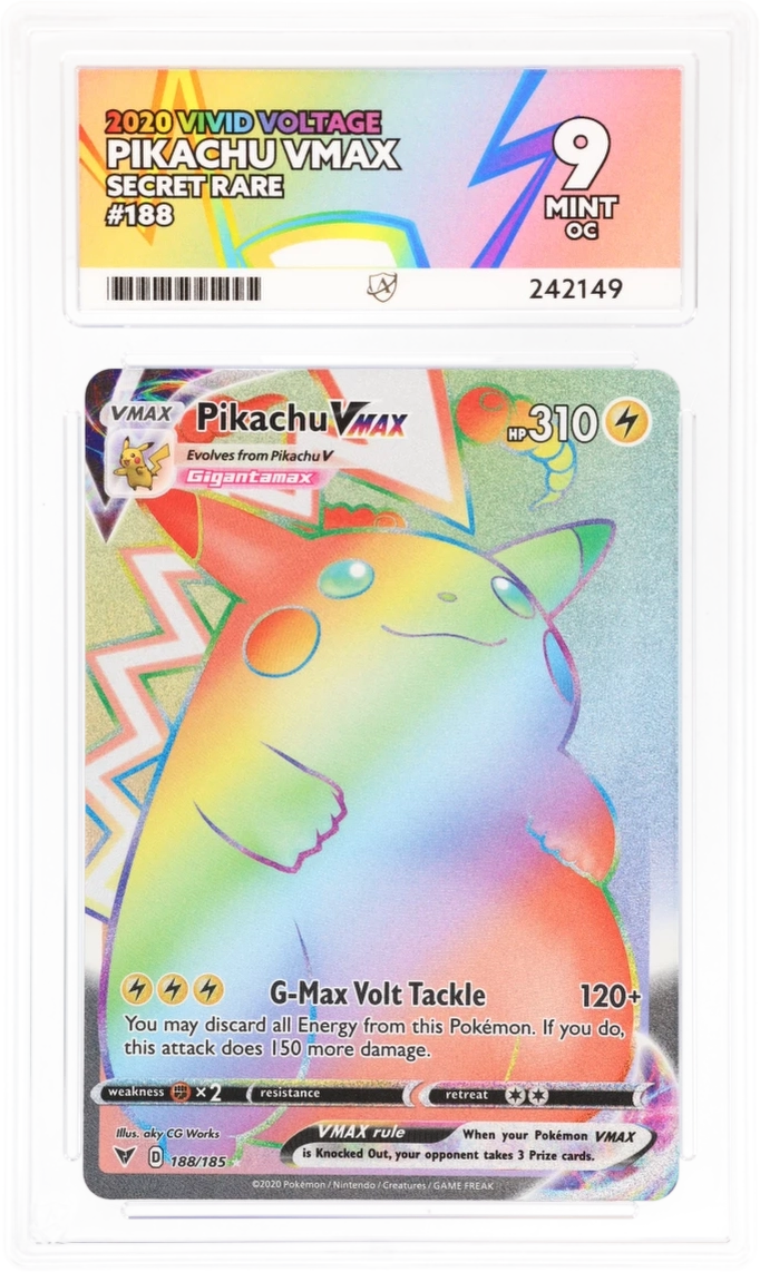 Cert #242149 - 2020 - Pikachu VMAX - Vivid Voltage - 188/185 - Secret Rare  - Grade 9 | Ace Grading - Trading Card Grading Services