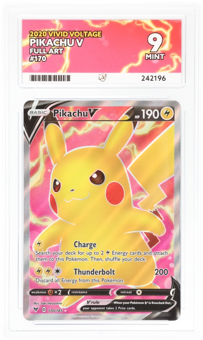 Cert #242196 - 2020 - Pikachu V - Vivid Voltage - 170/185 - Full Art - Grade 9 | Ace Grading - Trading Card Grading Services Cert #242196 - 2020 - Pikachu V - Vivid Voltage - 170/185 - Full Art - Grade 9 | Ace Grading - Trading Card Grading Services