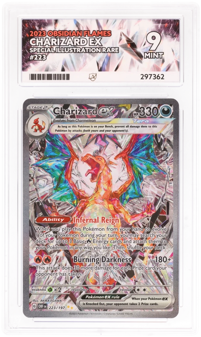 Cert #297362 - 2023 - Charizard ex - Obsidian Flames - 223/197 - Special Illustration Rare - Grade 9 | Ace Grading - Trading Card Grading Services Cert #297362 - 2023 - Charizard ex - Obsidian Flames - 223/197 - Special Illustration Rare - Grade 9 | Ace Grading - Trading Card Grading Services