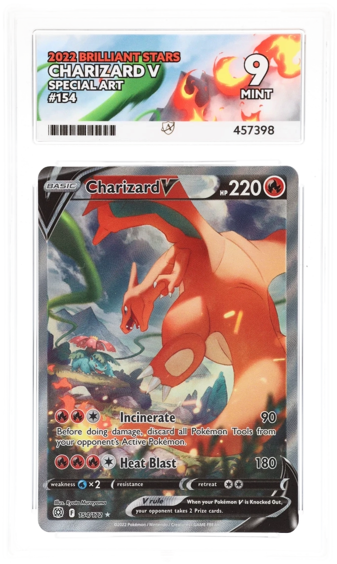 Cert #457398 - 2022 - Charizard V - Brilliant Stars - 154/172 - Special Art  - Grade 9 | Ace Grading - Trading Card Grading Services