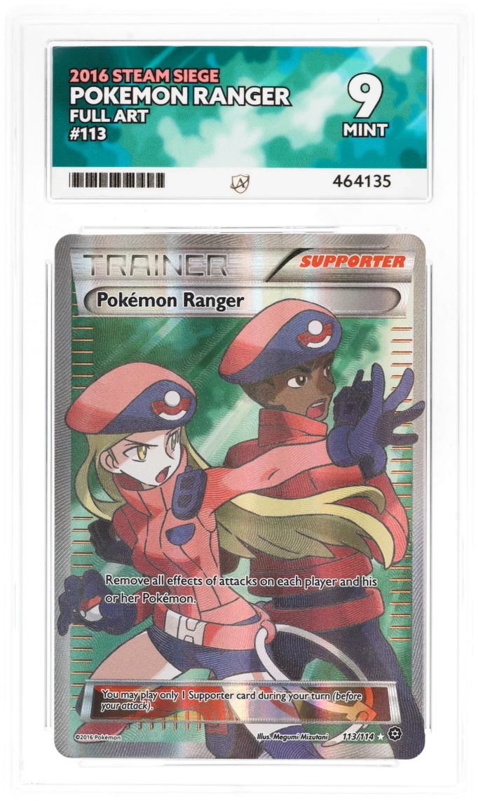 Cert #464135 - 2016 - Pokemon Ranger - Steam Siege - 113/114 - Full Art -  Grade 9 | Ace Grading - Trading Card Grading Services